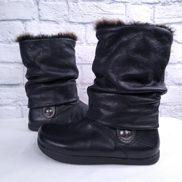 Earth Shoes Shannon Leather Fur Boots 5.5 - Picture 1 of 9